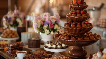 Deurstickers Table Laden With Chocolate Covered Desserts © Prostock-studio