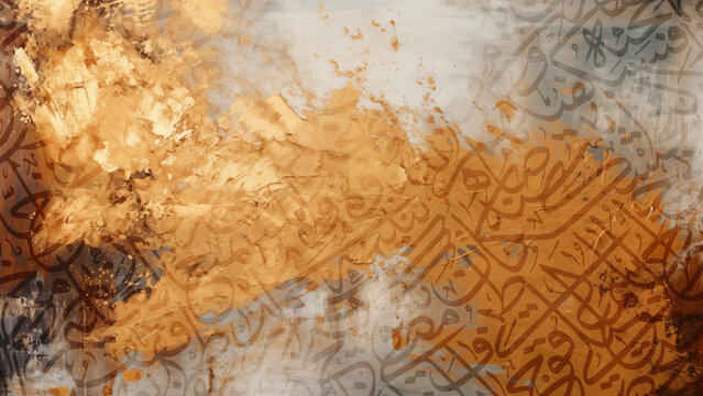 Arabic calligraphy wallpaper on a Gold wall with a black interlocking background subtitles "interlacing Arabic letters"