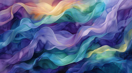 Effervescent watercolor ribbons twirling amidst a shimmering tapestry of emerald, sapphire, and amethyst. 