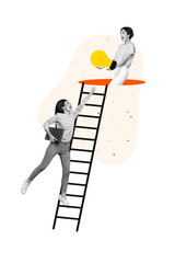 Creative trend collage of entrepreneur female climb ladder development employee professional expert...