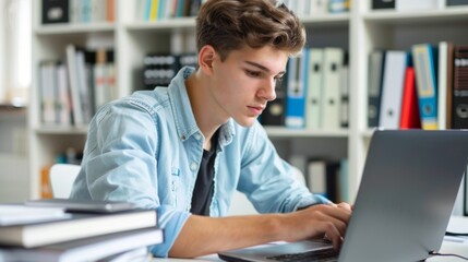 Young Man Studying with Laptop