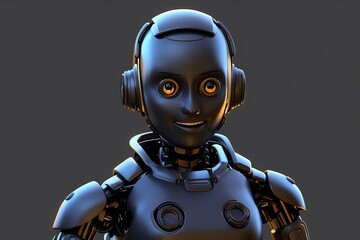 a black humanoid android guy robot on plain background from Generative AI