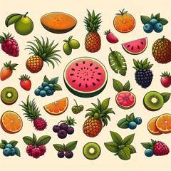 “Assorted Fresh Fruits Collection on a Warm Background” - A Symphony of Nature’s Sweetness