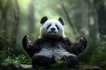 Panda sitting in yoga lotus pose