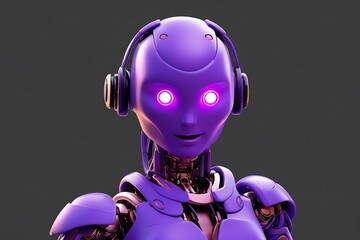 a purple humanoid android woman robot on plain background from Generative AI