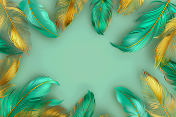 Abstract background with turquoise and golden feathers pattern texture