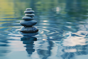 Rock stones balance calmly in water