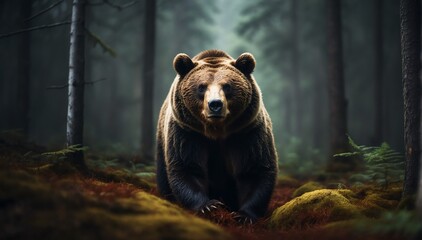 a bear in the middle of a dark forest from Generative AI