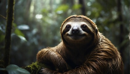 Obraz premium a sloth in the middle of a dark forest from Generative AI