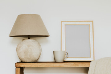 Japandi picture frame png mockup, aesthetic home decor