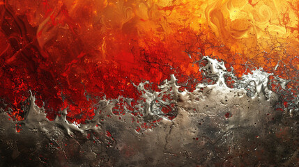 Fiery reds and oranges collide with shimmering silver, a molten masterpiece. 