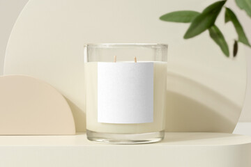 Scented candle mockup png, transparent label design, home spa product packaging