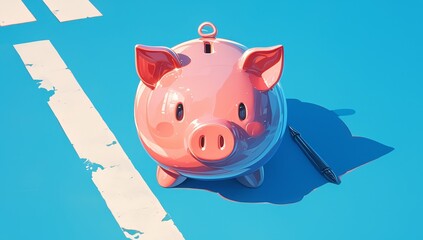 pink piggy bank on a blue background, symbolizing financial savings in the style massive income.