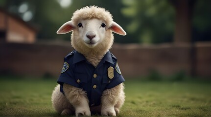 Sheep in Police uniform, cute and cool Eid ul Adha.generative.ai - obrazy, fototapety, plakaty