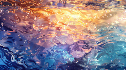 Glossy watercolor reflections mingling with sparkling citrine, azure, and lavender tones in an enchanting spectacle. 