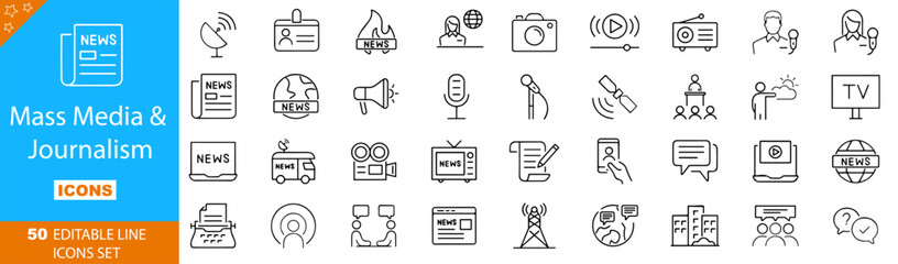 Mass media and Journalism solid icons collection. Containing customer press, news, journalist, mass media etc icons.