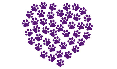 Paw prints In A Heart Shape. Vector illustration