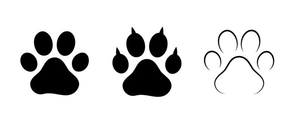 Different animal paw prints.paw print sign and symbol. dog or cat paw vector illustration