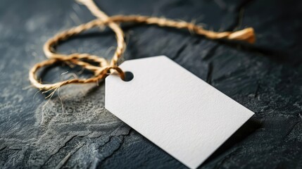 Blank White Label Tag with String on Simple Background.