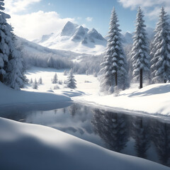Winter landscape in the mountain, 