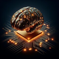 Conceptual digital art of a brain integrated with a CPU, showcasing neural circuitry connections and artificial intelligence. - obrazy, fototapety, plakaty