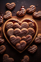 food photo,Nutella-filled cookies arranged in a heart shape. cookbook style, nutella day banner сreated with Generative Ai