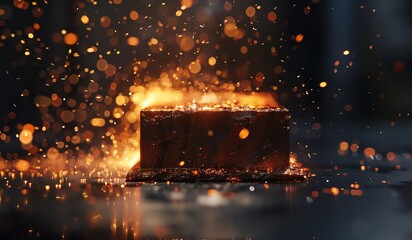 Illustrate the intricate details and textures of the metal being shaped in a digital rendering technique, emphasizing the sparks flying off with a photorealistic touch