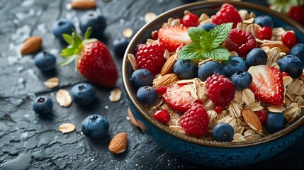 Oatmeal Mix with variety of fresh or frozen berries like strawberries, blueberries, raspberries and...