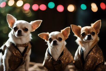 Chihuahuas dressed Three attentive breed clothes cute pedigree cut-out chihuahua animal mammal canino copy space isolated no people indoor