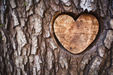 A heart-shaped knot or pattern on the bark of a tree trunk сreated with Generative Ai