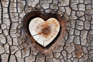 Obraz na płótnie Canvas A heart-shaped knot or pattern on the bark of a tree trunk сreated with Generative Ai