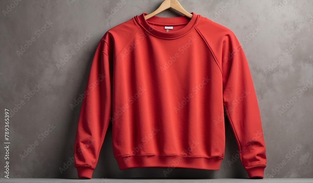 Wall mural blank red sweatshirt on plain concrete wall background mockup from Generative AI