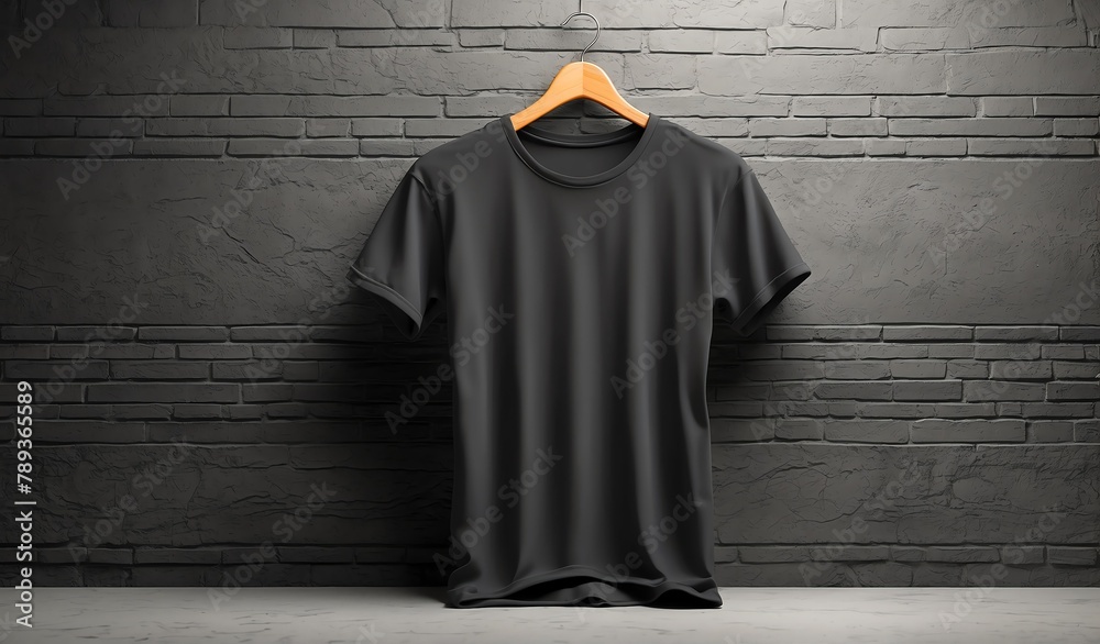 Wall mural blank black tshirt on plain concrete wall background mockup from Generative AI - Wall murals