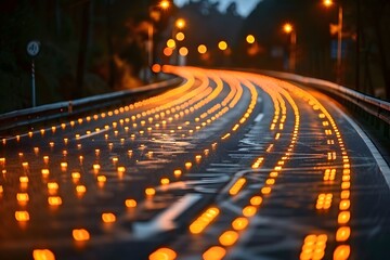 Row of Street Lights Along Roadside. Generative AI - obrazy, fototapety, plakaty