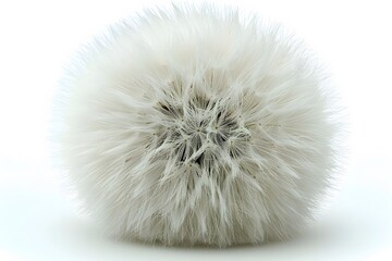 Fluffy White Fur Ball on White Background. Generative AI