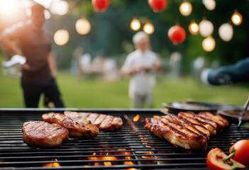 weekend children happy lifestyle vacation family eltern grandfather barbecue together grandson grill food bar-b-q leisure summer party senior caucasian people son time cooking bar-b-