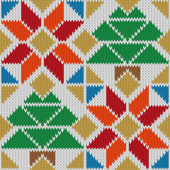 Christmas knitted seamless tileable pattern. Realistic knitted fabric texture for wallpaper, background, wrapping paper.	