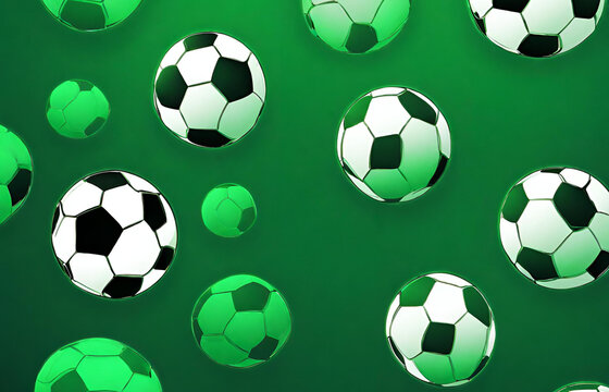 Background with soccer balls in Dark Green color
