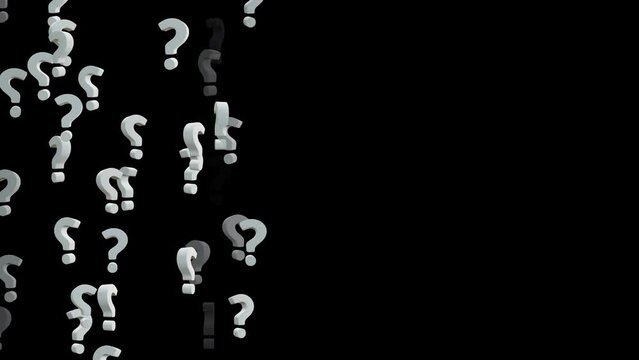 3D Animation of Question marks moving on transparent background. who, why, where, how, what Full Hd. 4K