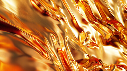 Visual art interpretation: abstract, flowing metallic paint in shades of gold and copper, simulating a luxurious molten surface. portrayed with creativity.