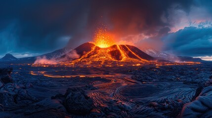 Twilight Eruption: Fiery Icelandic Volcano