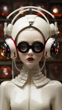 sequence of porcelain female statue dolls with avr headsets made with AI