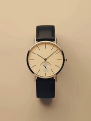 A minimalist composition of a Swiss watch against a plain background, showcasing precision craftsmanship.