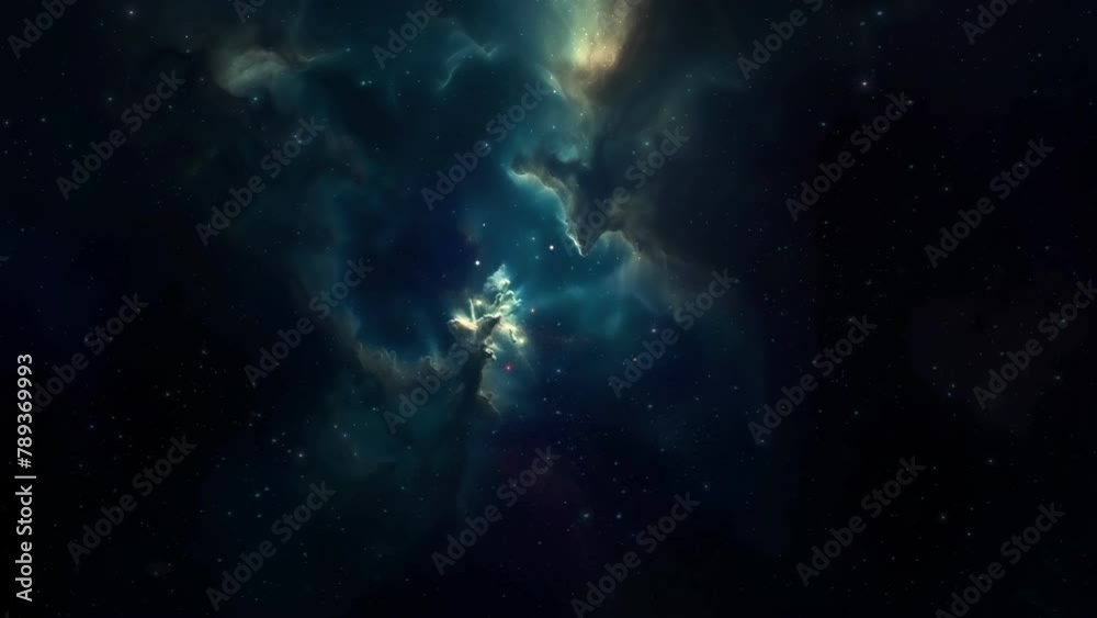 Wall mural blue deep space galaxy nebula. cinematic celestial background depicting astrology and space explorat