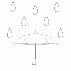 雨と傘の白黒線画イラスト - obrazy, fototapety, plakaty