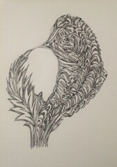 hand drawn illustration of an paper by ink pen Flower-Bird