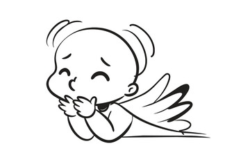 Baby angel praying line art vector illustration