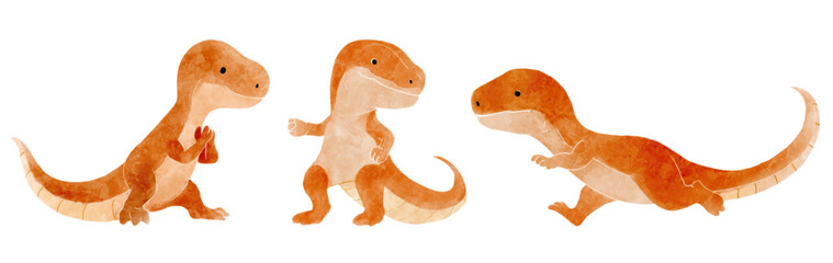 Velociraptor . Cute dinosaur cartoon characters . Watercolor paint design . Set 9 of 20 . Vector .