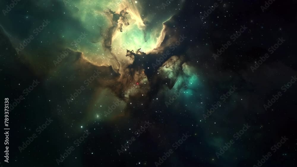 Wall mural green golden deep space galaxy nebula. cinematic celestial background depicting astrology and space 