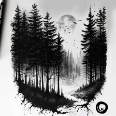 forest, draw, tree, grunge, tree, frame, forest, texture, nature, winter, snow, border, vector, design, landscape, black, illustration, dirty, old, water, art, fir, vintage, paint, silhouette, paper, 